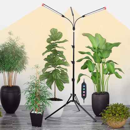 3Head Grow Light with Stand, 5-Mode Timer 4/8/12/16/20H, 27 Watt Power Home Plug LED Grow Lights for Indoor Plants for Tall Houseplants, Bonsai Tree, Seed Starting, 24"-64" Adjustable Height - size: 3Head Stand(27W)