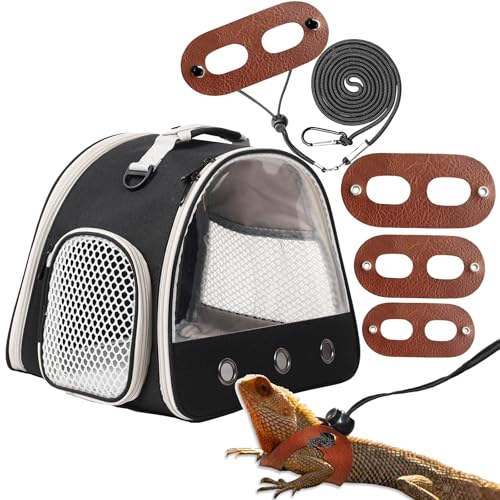 Bearded Dragon Travel Carreir Bag,Guinea Pig Carrier for 2,Reptile Travel Carrier for Lizards Sugar Glider Hedgehog Rat Parrot Birds - color: Black