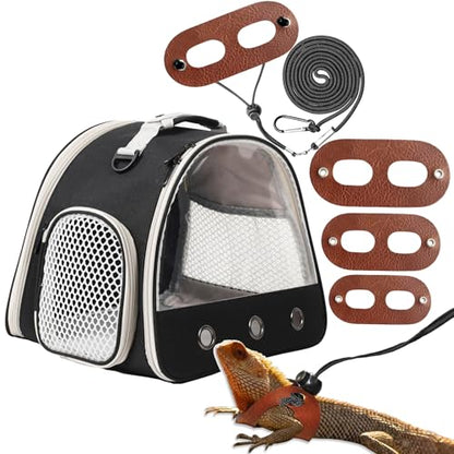 Bearded Dragon Travel Carreir Bag,Guinea Pig Carrier for 2,Reptile Travel Carrier for Lizards Sugar Glider Hedgehog Rat Parrot Birds - color: Black