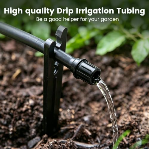 1/4" Drip Irrigation Tubing with 6" Emitter Spacing, (100 Ft Roll) Hydroponics Dripline, 1/4" Drip Irrigation Fittings Included, Built-in 0.5 GPH Dripper, Drip Line for Irrigation System (Black) - size: 100FT