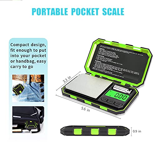 Fuzion Digital Pocket Scale, 200g x 0.01g Gram Scale High Precision | Mini Jewelry Scale with 50g Calibration Weight, 6 Units Ounces Grains, Tare Function for Jewelry, Coin, Powder, Food - color: Green, size: 200/0.01g