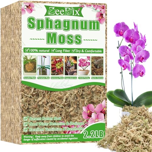 2.2 lb Premium Sphagnum Moss Bulk, Natural Long Fiber Orchid Sphagnum Peat Moss for Carnivorous Plants Succulent Monstera Indoor Outdoor Plants & Reptiles Terrariums Habitats(Expands to 40 qt) - size: 2.2 pounds