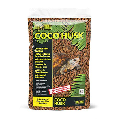 Exo Terra Coco Husk Coconut Fiber Reptile Bedding, 8 QT (8.8 L) | Bedding for Tropical Terrariums, Humidity-Holding Coco Fiber Substrate for Amphibians & Invertebrates - size: 8 QT