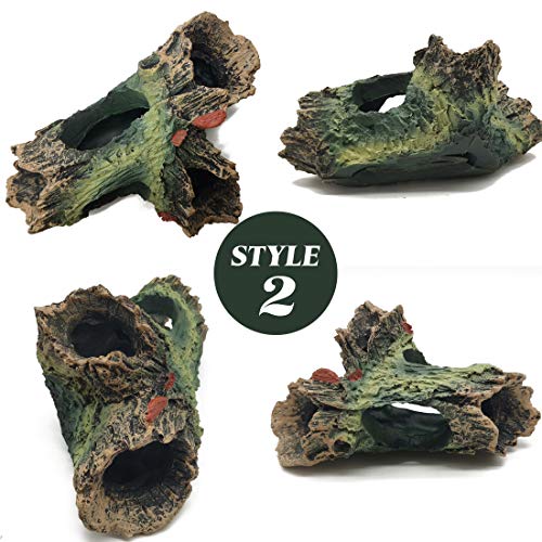 TIHOOD 3PCS Decaying Trunk Aquarium, Betta Fish Ornament, Freshwater Decoration - Resin Log With Holes and Caves for Fish Tank
