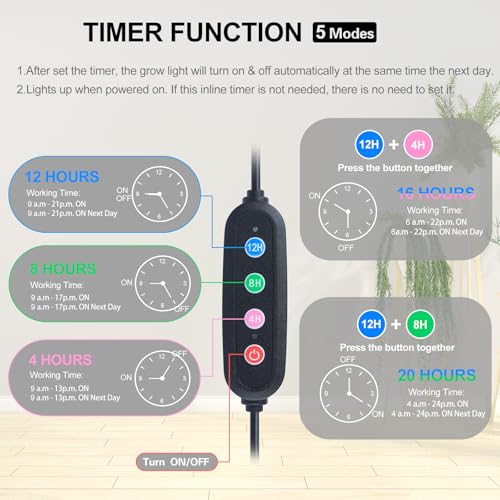 25 Watt Grow Light with Stand, Enough Bright, NO Need Adapter, 4/8/12/16/20H 5-Mode Timer, Natural Sunlight Full Spectrum Plant Growing Lamps for Tall Houseplants & Bonsai Tree - size: 1Head Stand(25W)