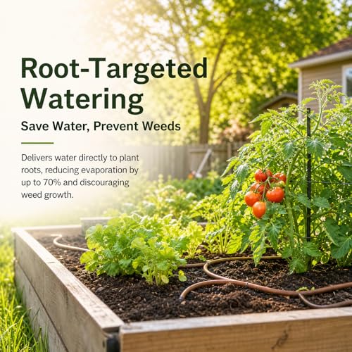 100FT 1/4" Irrigation Dripline Tubing with 6" Emitter Spacing for Gardens | Pre-Installed Emitters at Close Intervals Save Setup Time, Even Distribution for Flower Beds, Works with Most Drip Systems