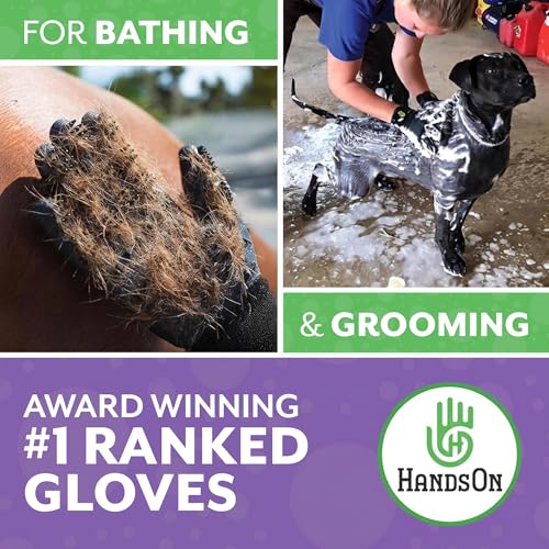 Pet Grooming Gloves - Cat, Dog, Horse Gentle Hair Remover Brush - Mitt For Long & Short Haired Fur - Shedding, Bathing & Massaging Glove (Purple, Small)