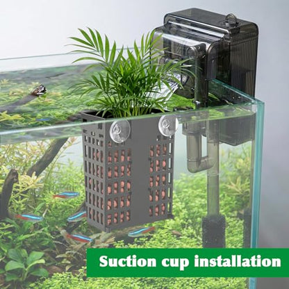 4 Pcs Aquarium Plant Holder, Adjustable Fish Tank Plant Holder with Hooks and Suction Cup, Fits Tank Edges up to 2.36 in, Accessory for Aquarium & Aquaponic Plant Cultivation Decor (Black)