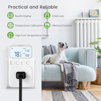 INKBIRD Plug in Thermostat 15A 1800W, Programmable Heating Cooling Digital Temperature Controller Timer for Window A/C Fan Heater Greenhouse Homebrewing Reptile - size: 1800W 15A