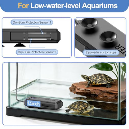 hygger Aquarium Heater, 50W/100W/150W/200W Adjustable Power Fish Tank Heater with Auto Power-Off and High-Temp Protection, Upgraded Titanium Turtle Tank Heater for Saltwater and Freshwater