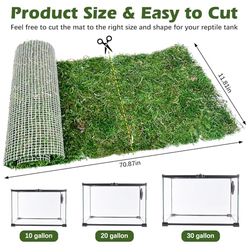 Reptile Carpet Cuttable Terrarium Mat Artificial Moss Reptile Liner Green Substrate Flooring Bearded Dragon Tank Accessories for Leopard Gecko Lizard Snake Tortoise (11.81" x 70.87") - size: 12" x 71"