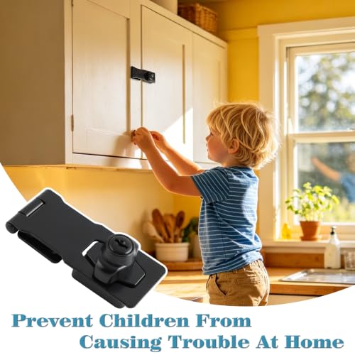 Alise Keyed Hasp Lock,4 Inch Safety Packlock Clasp Hasps Latch,Black Door Hinge Lock with Keys Keyed Locking Hasps for Cabinet,Closet,Drawer, Barn,Fence,Garage Doors | Heavy Duty Hasp Lock ,Attic Door Latch,Black Door Lock with Keys for Storage Cabinet,Cl
