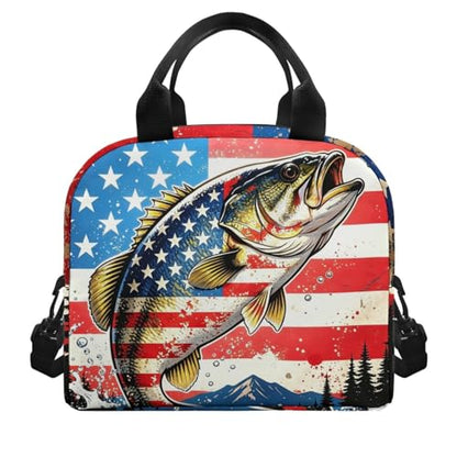 Kids Lunch Bag American Fishing Style: All-Weather Spacious Enough for Full Day Meal Good for Fishing with Dad, Camping & Road Trip - color: American Fishing