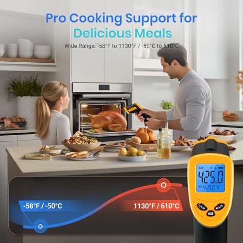 Etekcity Infrared Thermometer Laser Temperature Gun, -58°F~1130°F | Cooking, Pizza Oven, BBQ, Meat, Kitchen, Reptile, HVAC, Adjustable Emissivity, MAX Display, High Temperature - color: Laser Yellow, style: Advanced