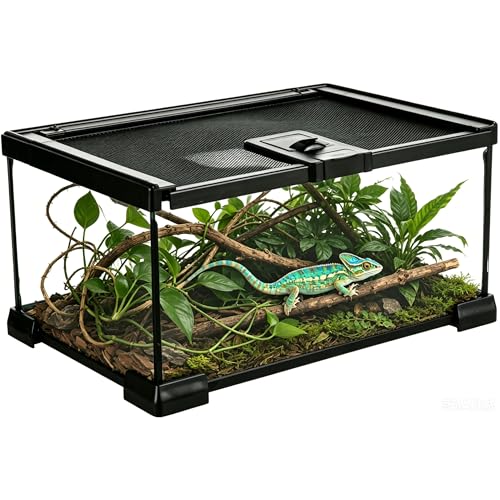 12x8x6 Reptile Enclosure, Glass Terrarium for Geckos, Lizards | Clear glass enclosure for leopard geckos, lizards, frogs, snails & isopods. Easy assembly with escape-proof locking lid.