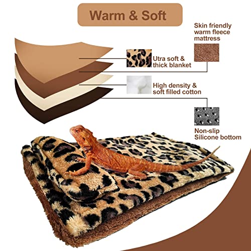 WATFOON Reptile Sleeping Bed with Pillow and Blanket, Bearded Dragon Tank Accessories Sleeping Bag with Blanket Pillow Cotton Nest Shelter Couch for Guinea Pig Rat Hamster