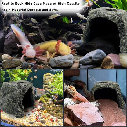 BNOSDM Reptile Hideout,Tortoise Hide Cave,Resin Rock,Bearded Dragon Hideaway,Turtle Basking Platform,Reptiles Habitat Decor Tank Accessories for Lizards Gecko Snakes Chameleon Frogs