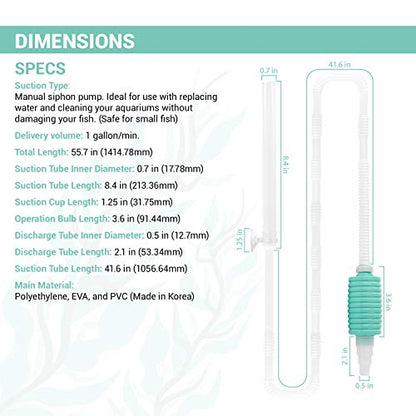 TERA PUMP Nano Aquarium Siphon Gravel Cleaner & Sand Cleaner | BPA-Free, Safe for Small Aquarium Life, For Aquariums Under 10 Gallons