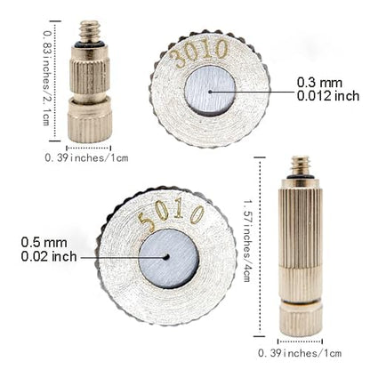 20 Pcs Stainless Steel Misting Nozzles, 3/16" Thread 10/24 UNC | for Outdoor Cooling Misting System, High Pressure Anti Drip Cleanable, 0.3mm and 0.5mm Orifice