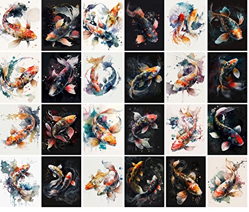 PIXILUV Vintage Postcards (24 pcs 4"x6" each) Fish Japan Watercolor Vintage Postcards Book Illustrations Reprint - color: Yellow