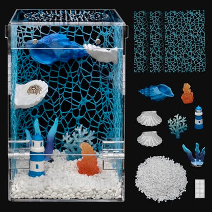 Jumping Spider Enclosure Starter Kit,Escape Proof Ocean Terrarium | Praying Mantis Terrariums,Transparent Acrylic Complete Bug Habitat,All In One Arboreal Tarantula Cribs Cage,Insect Container - color: Blue, size: Small