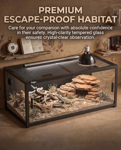120 Gallon Reptile Tank, 4x2x2 Reptile Enclosure Front Sliding Door | Stackable ventilation 120 Gallon Bearded Dragon Tank anti-escape locks and no-fingerprint handles maximizes UVB transmissionn - color: Black, size: 120 Gallon