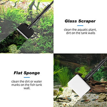 hygger Small Fish Tank Cleaner, Aquarium Cleaning Tools Kit with Handle, Seaweed Scraper, Fishing Net, Sponge Brush,Wall Brush (M) - size: Medium