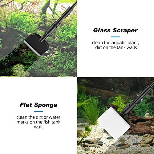 hygger Small Fish Tank Cleaner, Aquarium Cleaning Tools Kit with Handle, Seaweed Scraper, Fishing Net, Sponge Brush,Wall Brush (S) - size: Small