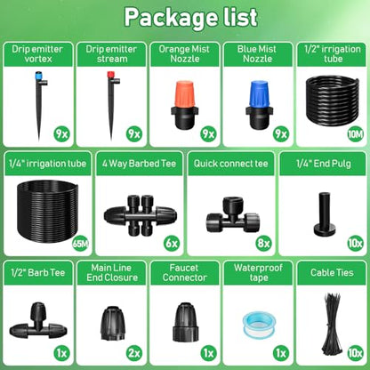 246FT Drip Irrigation System, Automatic Drip Irrigation Kit with 1/2" Main Tube & 1/4" Branch Tubing, Adjustable Drip Emitters, Garden Watering System for Flower Bed, Raised Beds, Lawn, Greenhouses - size: 33FT Main Tube+ 213FT 1/4'' Tube