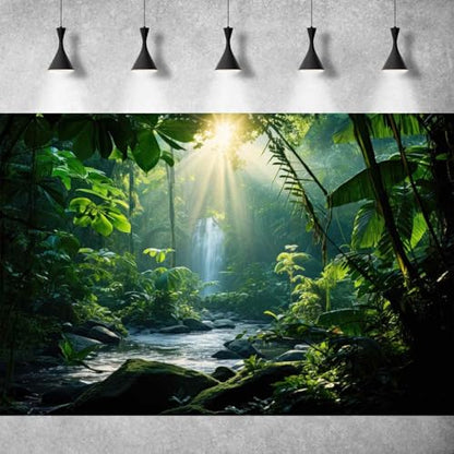 Jungle Aquarium Background Waterfall Lush Green Jungle Plants Terrarium Background Stream Big Rocks with Moss Fish Tank Background Natural Jungle Forest Landscape Aquarium Backdrop Vinyl 24x12in - color: Leaf Green, size: 24(W)x12(H)in