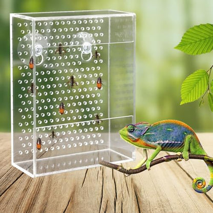 Bearded Dragon Feeder, Chameleon Bug Bowl, Transparentk Acrylic Reptile Feeder Box, Wall-Mounted Insect Food Dish with Suction Cups, Tank and Aquarium Accessories for Lizard Bearded Dragon Gecko Frog - size: Small - 4.7 × 1.7 × 6.3 inch