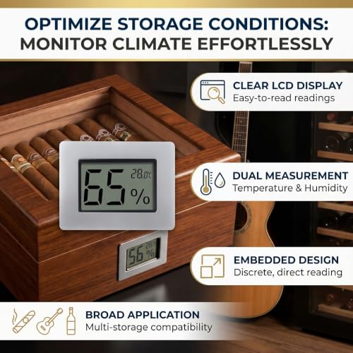 GLOGLOW Mini Hygrometer Thermometer, Indoor Humidity Gauge Monitor | Embedded Design LCD Electronic Digital Hygrometer for Cigar Box, Guitar Case, Jars, Wine Cabinet, Greenhouse, Cellar