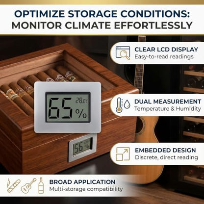 GLOGLOW Mini Hygrometer Thermometer, Indoor Humidity Gauge Monitor | Embedded Design LCD Electronic Digital Hygrometer for Cigar Box, Guitar Case, Jars, Wine Cabinet, Greenhouse, Cellar