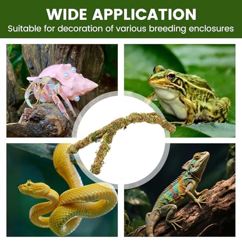 Reptile Tank Accessories and Terrarium Habitat Decor, Artificial Mossy Vines Bridge for Small Reptiles, Climbing Toys for Gecko, Lizard, Snake, Chameleon, Frog, Spider