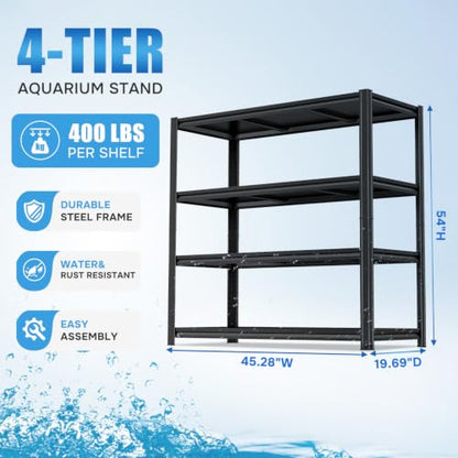 Aquarium Stand Fish Tank Stand 1600LBS Metal Shelving Adjustable Heavy Duty Storage Shelves Display Shelves Utility Shelf for Turtle Tank, Reptile Terrarium, 54" H×45.28" W×19.69" D, Black - size: 54" H×45.28" W×19.69" D