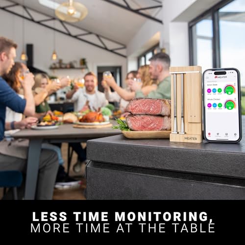 MEATER Pro Duo WiFi & Bluetooth Thermometer, 2-Probe, 1000°F, 6 Sensors | 1000°F heat resistance, long range, six sensors. Bamboo charger. For BBQ, oven, grill, smoker, air fryer, deep fryer.