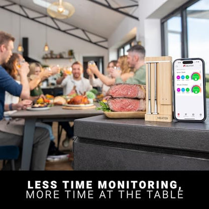 MEATER Pro Duo WiFi & Bluetooth Thermometer, 2-Probe, 1000°F, 6 Sensors | 1000°F heat resistance, long range, six sensors. Bamboo charger. For BBQ, oven, grill, smoker, air fryer, deep fryer.