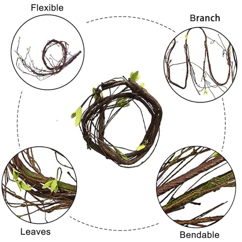 5Pcs Reptile Vines for Terrarium 13FT Flexible Jungle Climbing Vine Branch for Bearded Dragon Plastic Plants and Leaves Tank Accessories Decor for Gecko Lizard Snake Chameleon Hermit Crab Frog