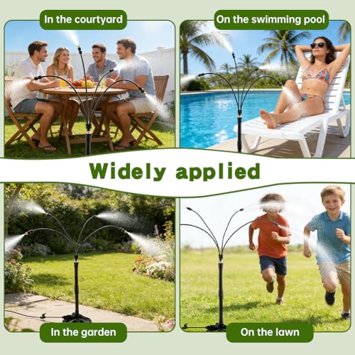 Standing Misters for Outside Patio, 2.92 FT Portable Stand Misting System for Cooling Outdoor, 26.5 Ft Stand Mist Line Long Water Sprinklers Patio Misters for Garden Backyard BBQ Party Pool Beach