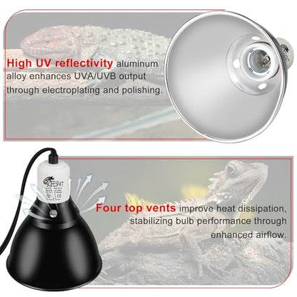 Reptile Lamp Bulb Fixture 5.5 Inch Deep Dome with Switch - Ideal for 60W/75W/100W/150W Heat Lamp Bulbs, Compatible with All E26 UVA/UVB/Basking Heat Bulbs, Supports Up to 150 Watts - style: Cone Dome (Max 150W)