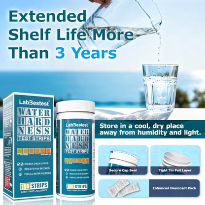 Water Hardness Test Kit & Hard Water Test Strips for Softener | Double Check Strips, Hardness Tester for Home, Drinking, Aquarium, Pool, Well, Tap and All Water Sources, 0-425 ppm/0-25 gpg