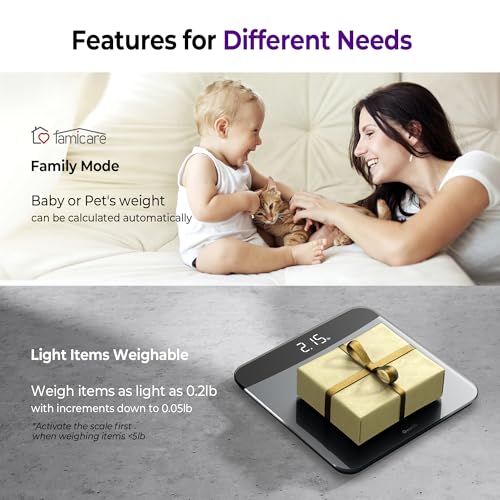 Bathroom Scales Digital Weight, Topnotch Quality 450lb Weight Scale, Most Accurate to 0.05lb, Automatic Weighing Scale for Body Weight, Baby, Pet, Larger LED, Sturdy and Durable Base Machine - color: Black, size: 11.8*11.8in