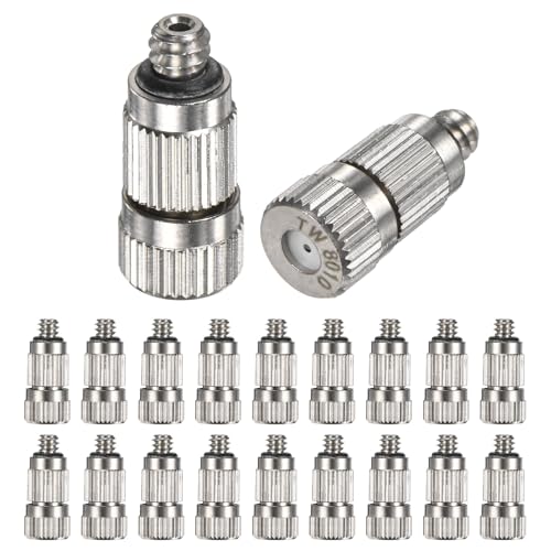 M METERXITY 20-Pack Brass Misting Nozzles, 0.031"/0.8mm Orifice Mister Nozzles Brass, High Pressure Spray Misting Nozzle Head for Outdoor Cooling System/Greenhouse/Landscaping [3/16] - size: 0.8mm