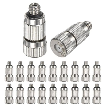 M METERXITY 20-Pack Brass Misting Nozzles, 0.031"/0.8mm Orifice Mister Nozzles Brass, High Pressure Spray Misting Nozzle Head for Outdoor Cooling System/Greenhouse/Landscaping [3/16] - size: 0.8mm