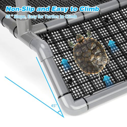 SKARUS Extra Large Hanging Turtle Basking Platform for 65-150 Gallon Tanks | 7.9"-13.8" Adjustable Height, 13.4" Non-Slip PVC Ramp, Dry Resting Dock for Tortoises, Frogs, Small Reptiles - size: 13.4"W