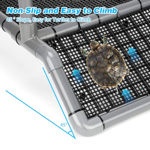 SKARUS Extra Large Hanging Turtle Basking Platform for 65-150 Gallon Tanks | 7.9"-13.8" Adjustable Height, 13.4" Non-Slip PVC Ramp, Dry Resting Dock for Tortoises, Frogs, Small Reptiles - size: 13.4"W