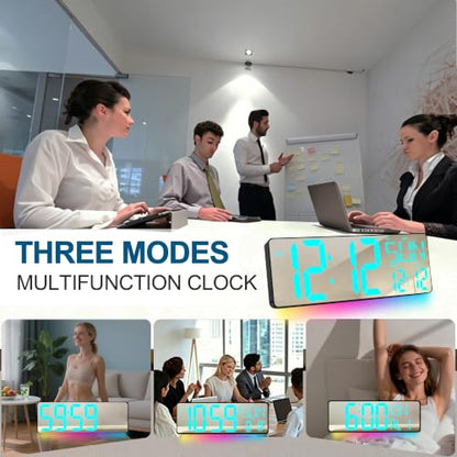 17.2-Inch Large Mirror Digital Wall Clock with Remote Control, RGB Mood Light, Extra-Large LED Display, Auto Dimming,Date, Day, Temp, Countdown Timer for Home, Gym, Office and Classroom (Ice Blue) - color: Ice Blue
