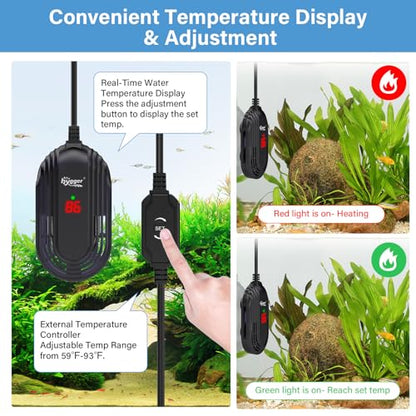 hygger Small Aquarium Heater, 15W Submersible Betta Fish Tank Heater with Adjustable Temperature External Controller, Turtle Heater with LED Display for up to 2.5 Gallon Tanks - size: 15W