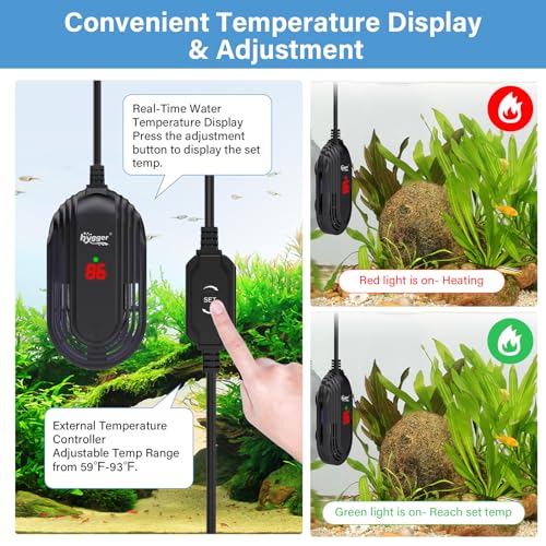 hygger Small Aquarium Heater, 150W Submersible Betta Fish Tank Heater with Adjustable Temperature External Controller, Turtle Heater with LED Display for up to 25 Gallon Tanks - size: 150W