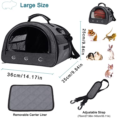 Guinea Pig Carrier with Water Bottle Holder & Washable Liner,Strap | Portable Small Animals Pouch Breathable Outdoor Travel Bag Transparent Window for Bunny,Rabbit, Bearded Dragon,Hedgehog - color: Grey-Large